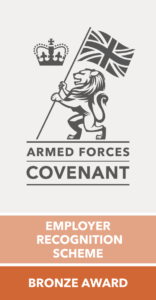 Armed Forces Covenant logo and Bronze Award Defence Employer Recognition Scheme